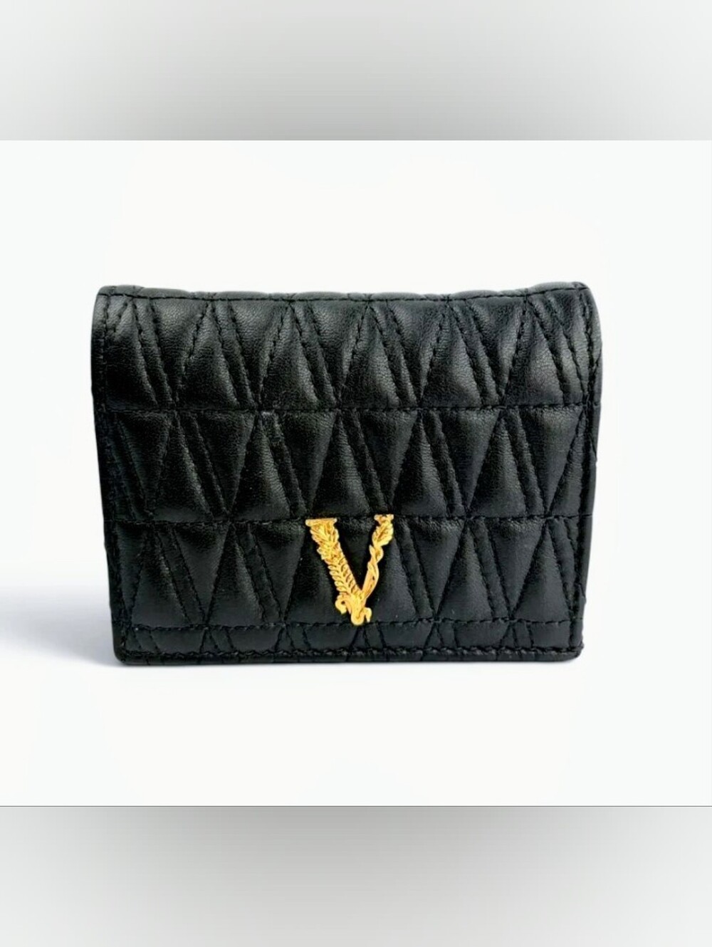 Versace Compact Wallet LIKE NEW - Black Quilted Leather w/GHW